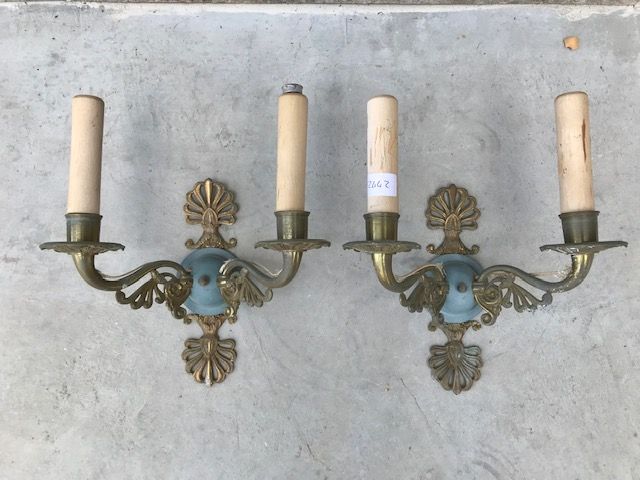 Coppia di Appliques in Bronzo Dorato e Laccato a 2 luci