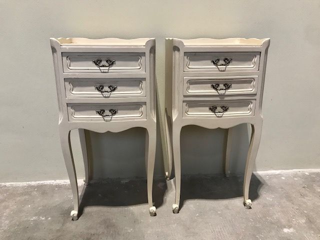Cream White Lacquered Provençal Bedside Tables.