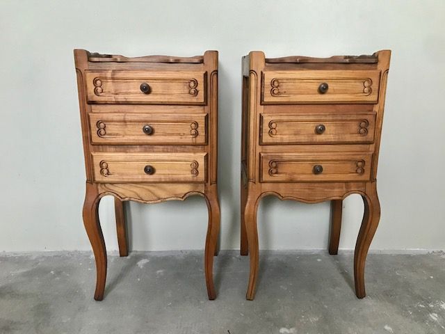 Pair of Provençal 3-Drawer Cherrywood Bedside Tables.