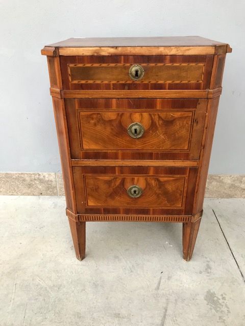 Antique Louis XVI Bedside Table Veneered in Various Essences