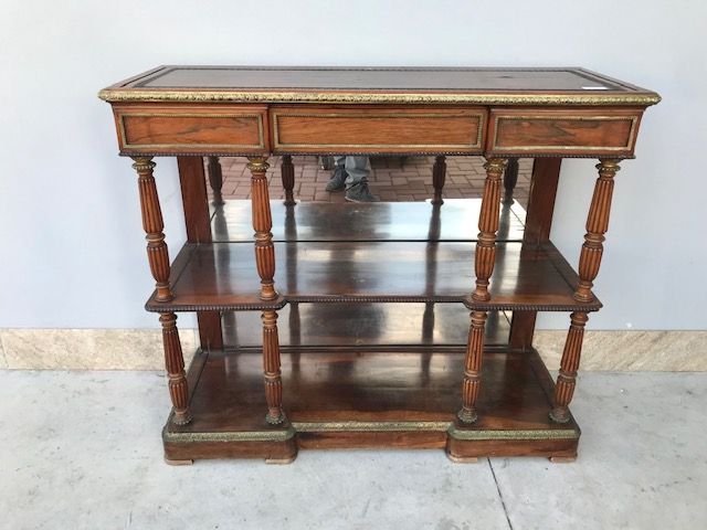 Elegant Rosewood Console with original bronzes and mirror