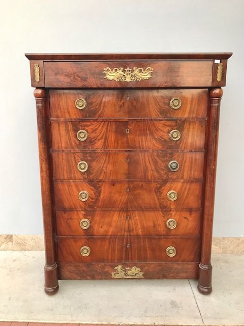 Important Empire Weekly, in Mahogany and Mahogany Feather with original Bronzes.