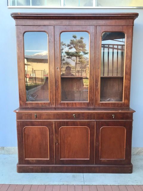 English Mahogany Bookcase with 3 Doors
