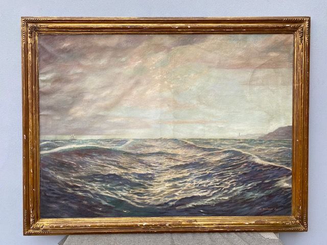 Dipinto ad olio su tela raffigurante marina,
opera firmata in basso a destra G. Valerio Egger,
(San Gallo 1986 - Milano 1988)
in buone condizioni generali,
presenta cornice coeva.
Epoca: 1950
Conservato
Misure cm 140x103h
Misure Max con Cornice cm 158x121h