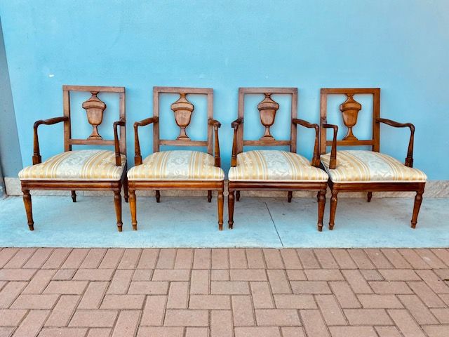 Set of 4 Charles X Armchairs in Walnut, they are solid and well preserved.