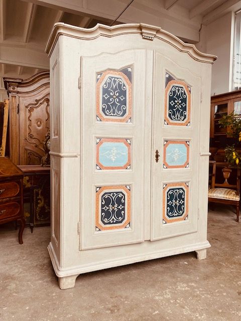 Piedmontese Lacquered and Painted Wardrobe with 2 Doors.