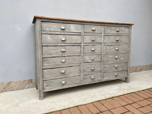 18-Drawer Shop Cabinet Lacquered Grey Textured