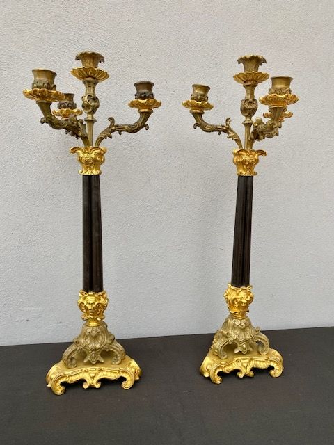 Pair of Gilded Bronze Candelabra.