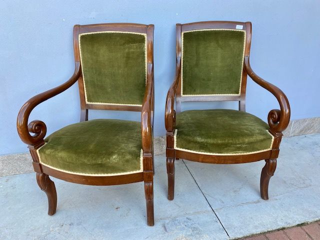 Pair of Charles X Armchairs in Mahogany.
