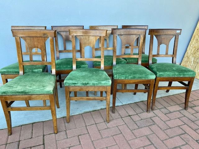 Series of 8 Piedmontese Walnut Chairs