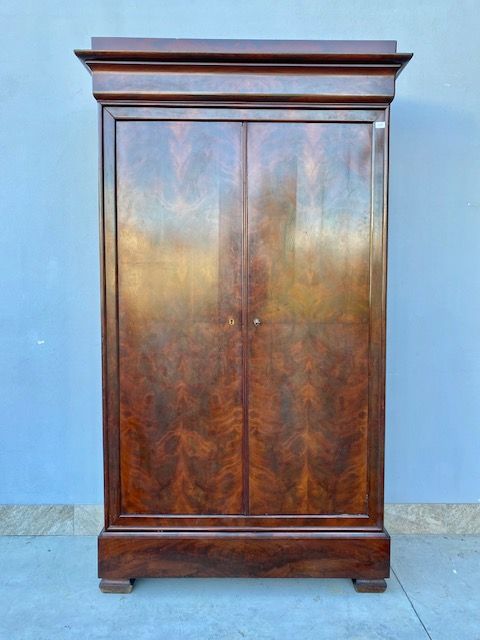 Elegant Charles X Wardrobe in Mahogany and Mahogany Feather.