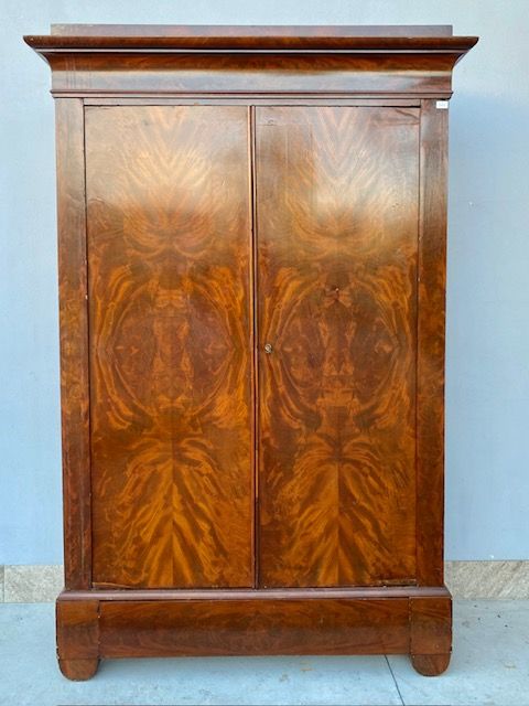 Elegant Charles X Wardrobe in Mahogany and Mahogany Feather.