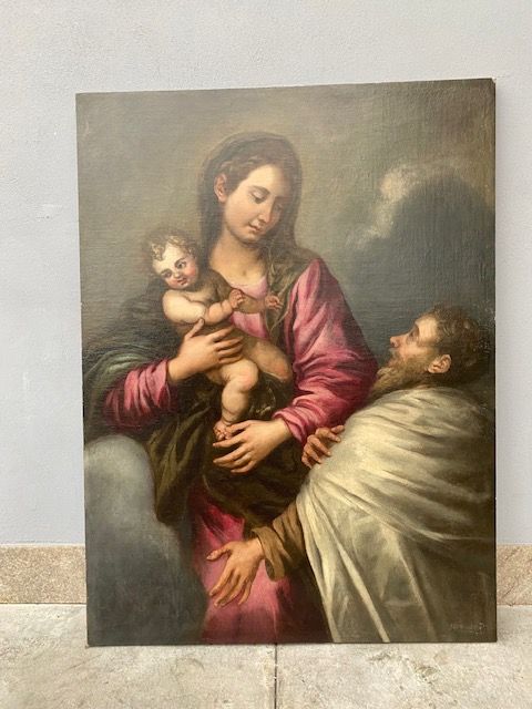 Oil painting on canvas depicting Madonna and Child,