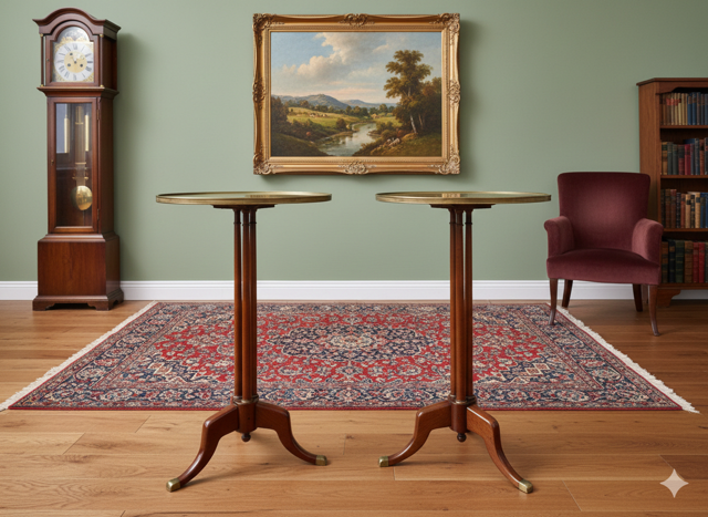 Pair of English Mahogany Nightstands, with brass crown.