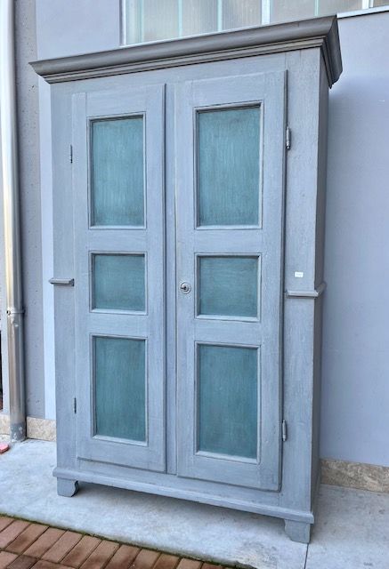 Antique 2-Door Wardrobe Lacquered Sugar Paper Blue