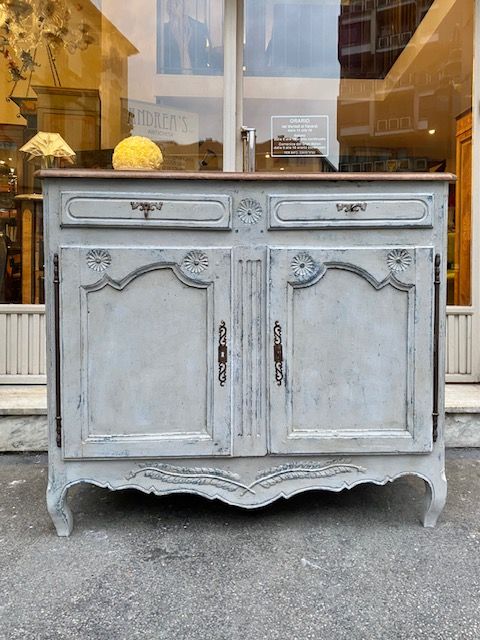 Provençal Lacquered Smoke Grey Sideboard with 2 Doors, in solid Oak.
