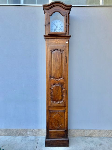 Antique Pendulum Clock 'Morbier', solid walnut cabinet.