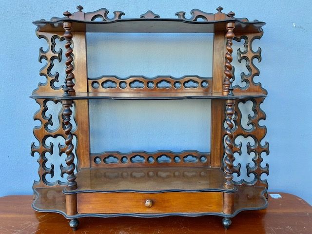 Small Etagere da Appoggio con Cassetto, in carved mahogany wood.
