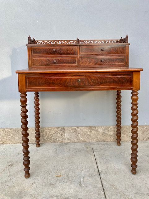 Mahogany and Mahogany Feather Side Table,