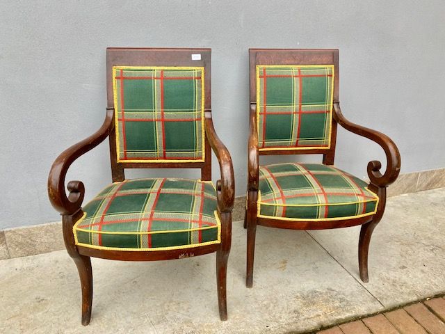 Pair of Charles X Armchairs in Mahogany.