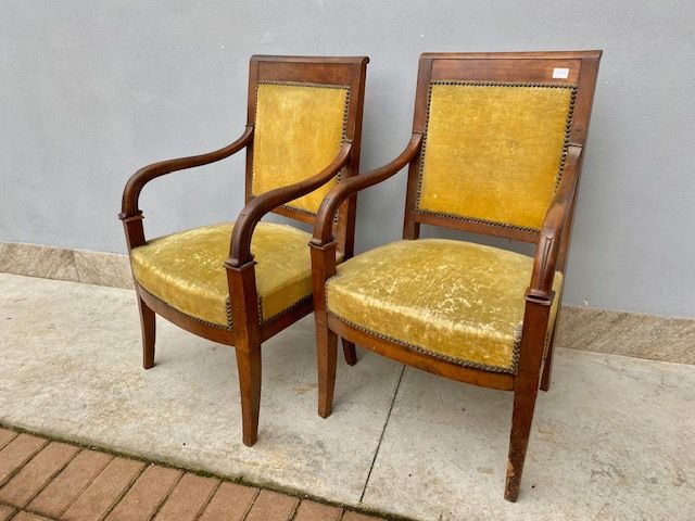 Pair of Charles X Armchairs in Mahogany.