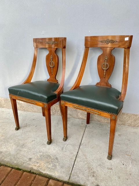 Pair of Mahogany Desk Chairs in Empire Style Return of Egypt.