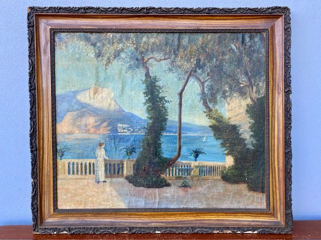 Oil painting on canvas depicting a noblewoman in the Belle Epoque period.