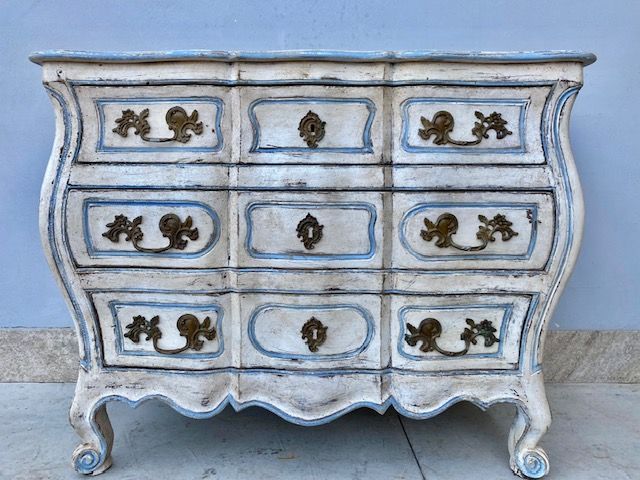 Mosso Lacquered Cream White Dresser with Light Blue Profiles.