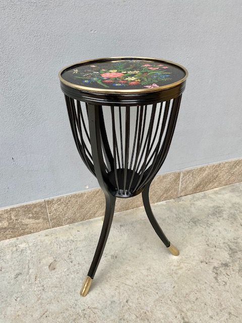 Small Basket Table Painted with Floral Motifs,