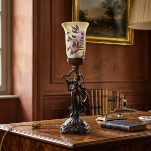 Lampada Liberty con Damina e Tulipe Gallè in Bronzo - Epoca anni '60
