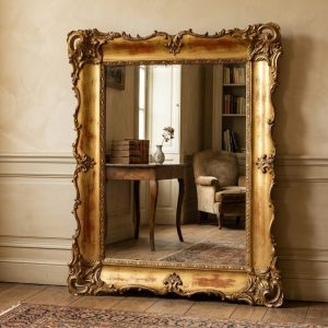 Specchiera Dorata a Foglia dell'800 in Legno Intagliato