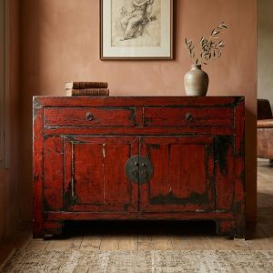 Credenza Orientale Laccata Rossa - Epoca primi '900