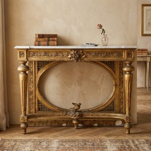 Consolle Neoclassica Epoca '800 in legno dorato e marmo