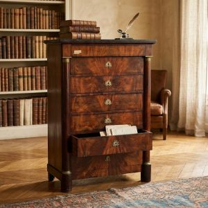 Settimanale Impero a Mezza Colonna in Mogano con Bronzi Originali