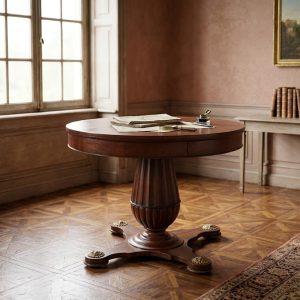 Tavolo Rotondo Carlo X - Ciliegio con Bronzi e 2 Cassetti