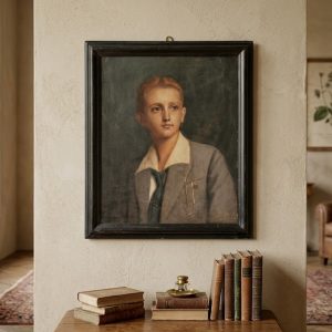Dipinto ad Olio su Tela "Ritratto di ragazzo" - Cornice Ebanizzata