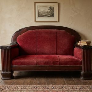 Divano Neoclassico Mogano a 2 posti con Antine - Epoca: anni '50/'60