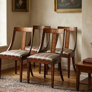 Set di 4 Sedie "Gondolle" in Mogano Intarsiate - Primi '900