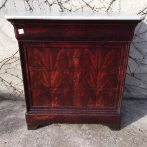 Comò Carlo X in Mogano e Piuma di Mogano Piano in Marmo - Epoca 1800