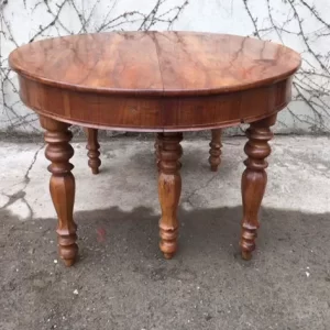 Tavolo Rotondo Epoca 1800 in Noce Allungabile a 6 Gambe
