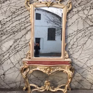 Consolle Luigi XVI specchiera legno laccato e dorato - Epoca 800/900