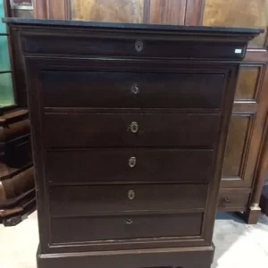 Settimanale metà '800 mogano e piuma di mogano, piano in marmo nero, Belgio