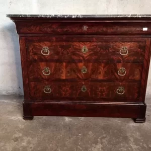 Comò Carlo X in Mogano con Piano in Marmo Brecciato Grigio - Epoca 800