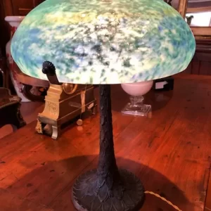 Lampada Liberty a Radice in Bronzo con Vetro Azzurro - Anni '60