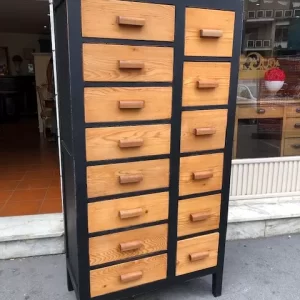 Cassettiera Anni '50 in Laccato Nero con 14 Cassetti