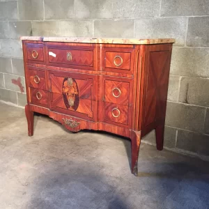 Cassettone Luigi XVI legno intarsiato piano in marmo - Epoca fine '800