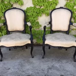 Coppia di Poltrone Luigi XV - Fine '800 Laccate Nero Fumo