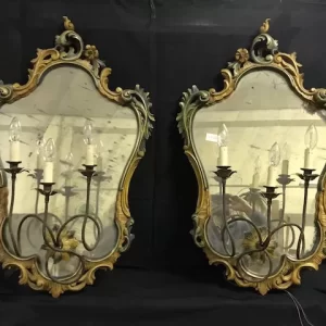 Coppia di Applique a Specchiera in Legno Laccato - Epoca '900