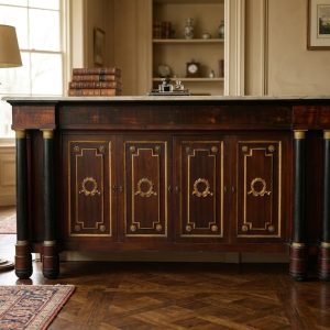 Credenza Impero in Mogano con Piano in Marmo Bianco - Epoca '800