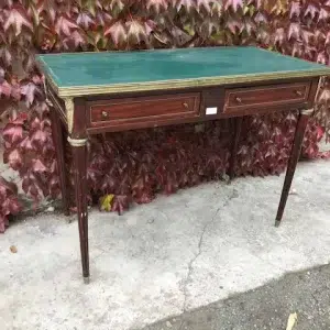 Tavolino Consolle Inglese Mogano Piano in Pelle Verde - Epoca '900